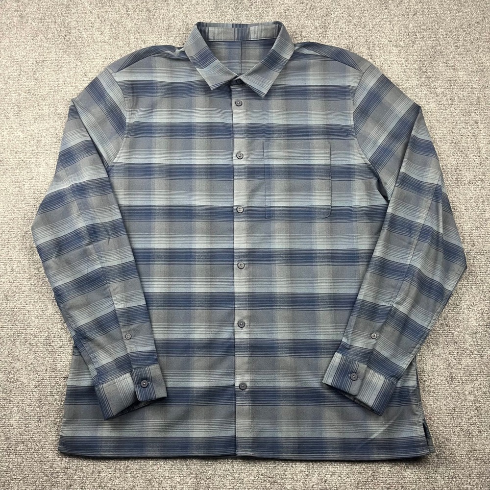 Lululemon Masons Peak Long Sleeve Plaid Shirt Mens Blue Grey Button Down XL
